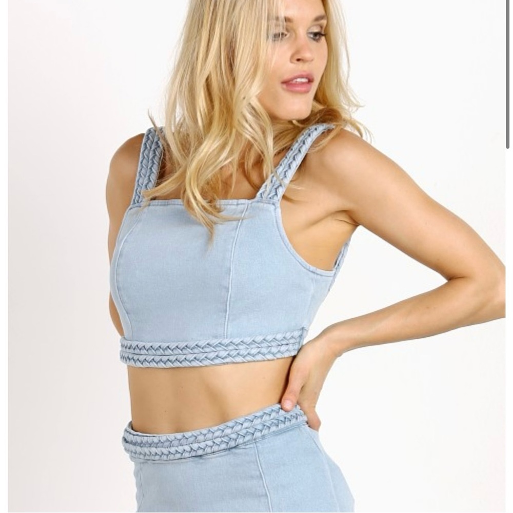 NWT MINKPINK Double Dutch Braided Denim Top size SMALL